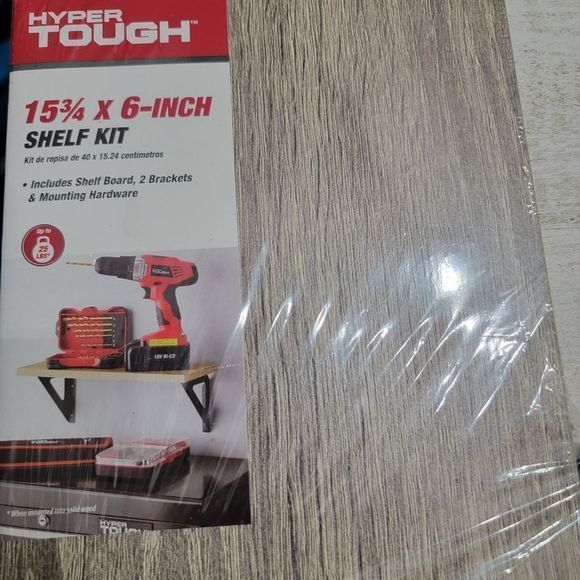 Hyper Tough 6  X 15-3/4 In. Rustic Gray Laminated Wood Wall Shelf Kit NEW SEALED - Picture 3 of 3